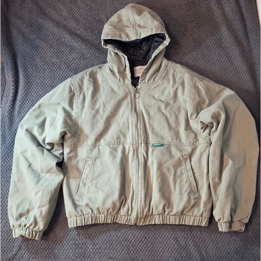 Scuffers Canvas Worker Jacket Sage Green Quilted Lined Hooded Full Zip Mens M